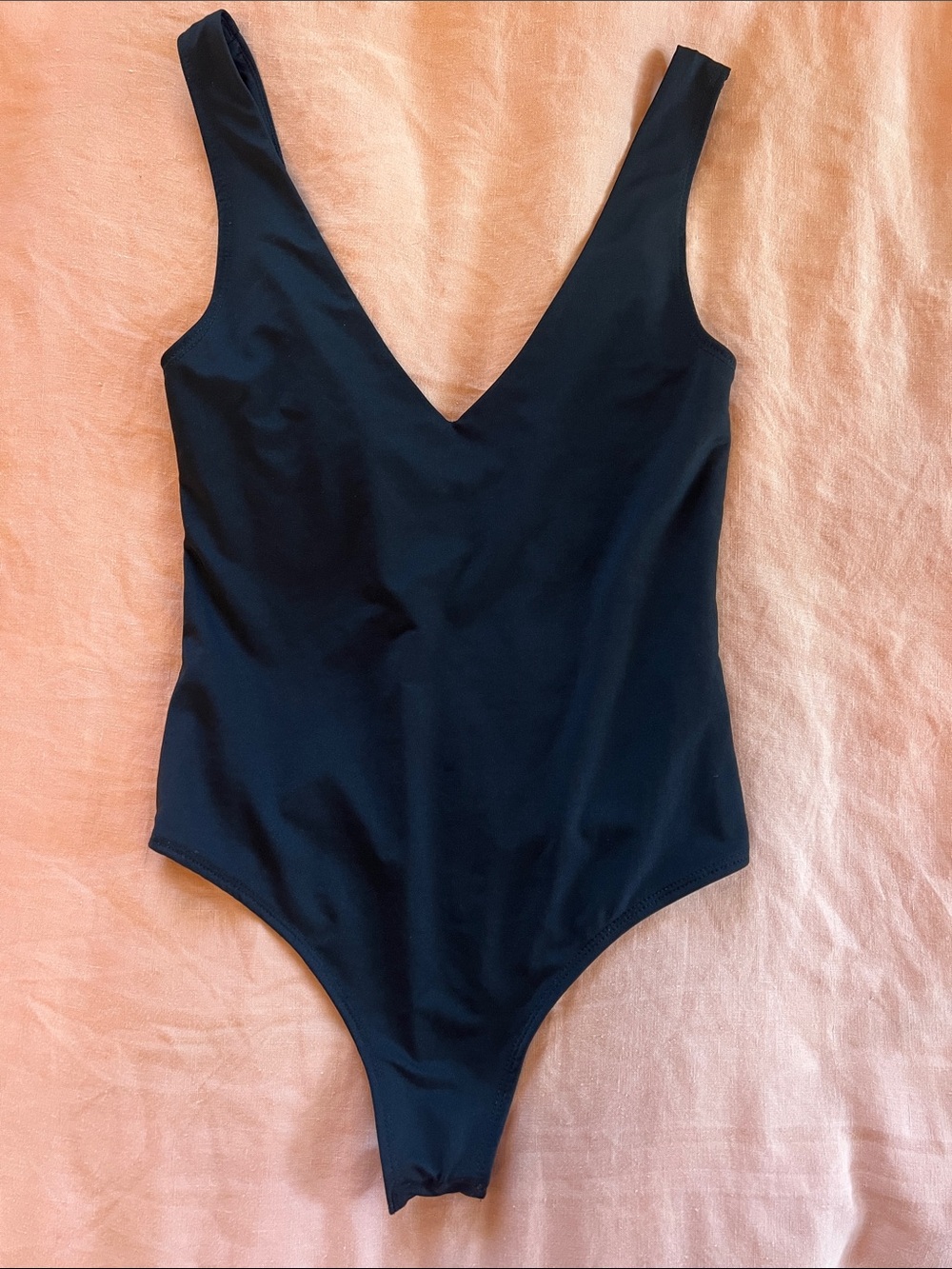 Black V-Neck One-Piece Swimsuit